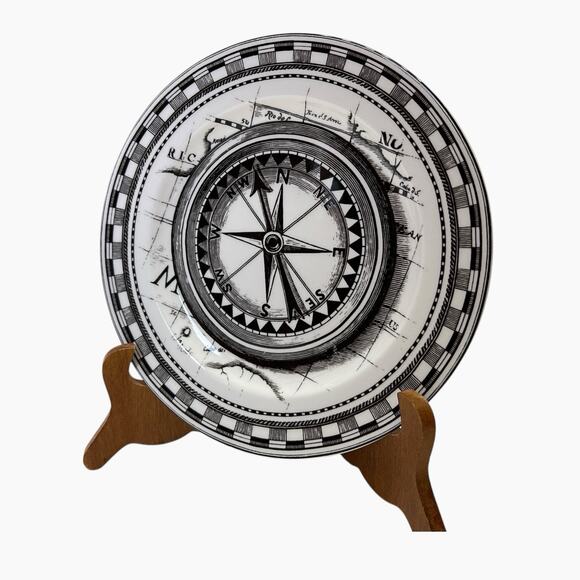 222 Fifth Slice Of Life Nautical Compass Salad Plate Decorative Black White - Picture 6 of 7